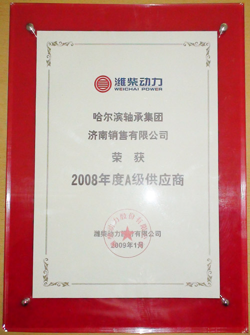 濰柴動(dòng)力《2008年度A級供應(yīng)商》證書